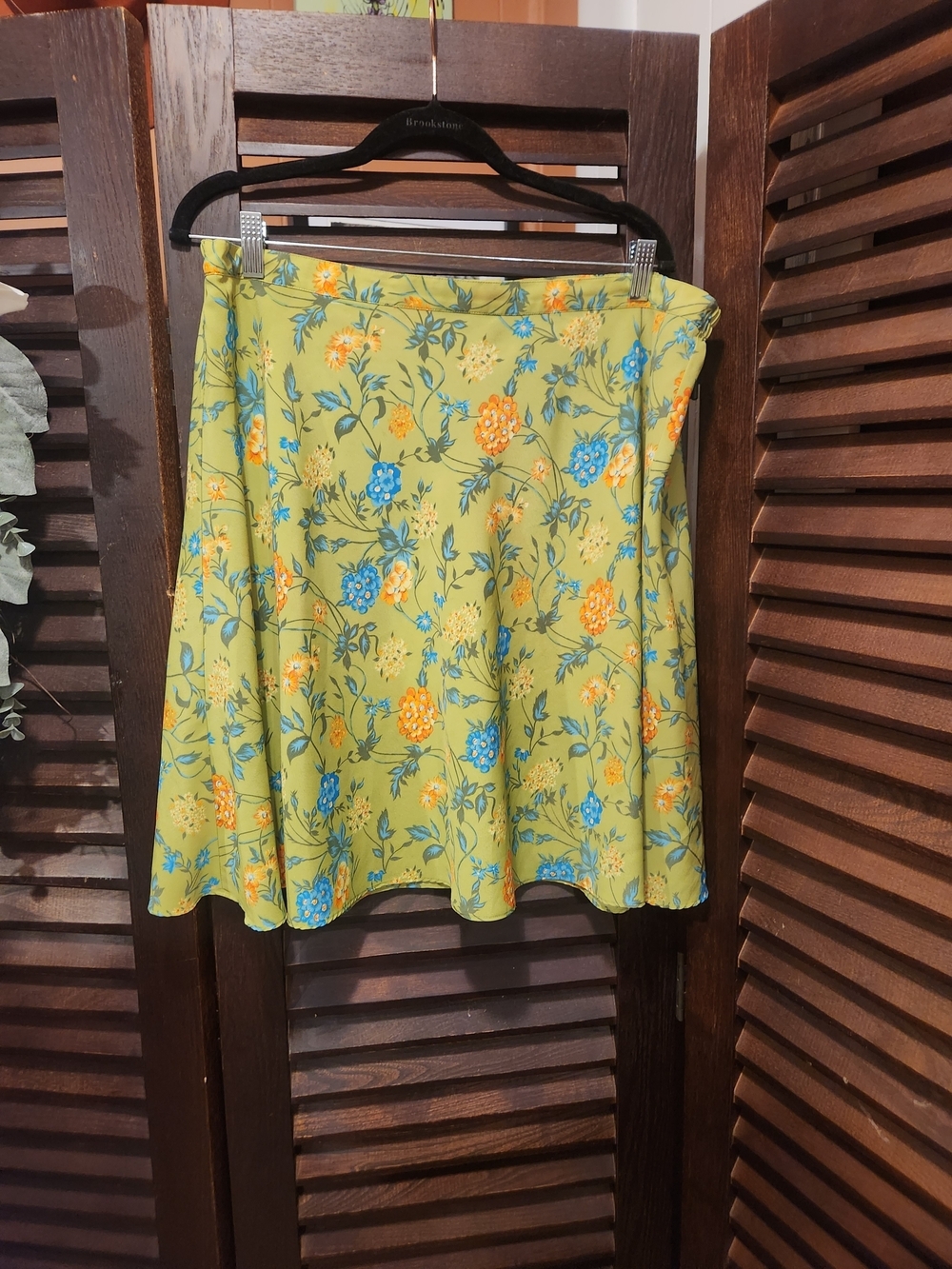 Jennifer Moore Lime Green Floral Circle Skirt with Blue & Orange Blooms